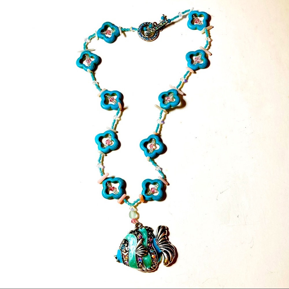 Artisan Crafted Bubble Blowing Fish Statement Nec… - image 1